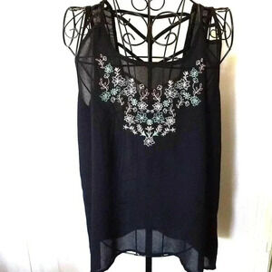 Mine Tank Top Size Medium Embroidered Ladder Back